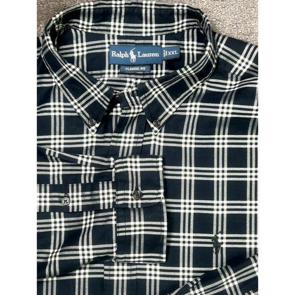 Ralph Lauren Men's XXL Classic Fit Black & White Plaid Button Down L/S Shirt - Picture 3 of 8